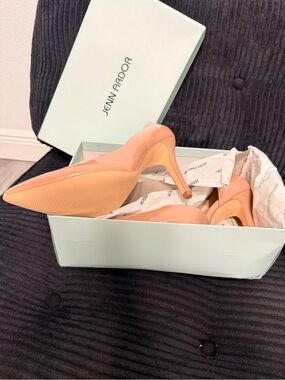 Jenn Ardor Peach Patent Pointed Toe Stiletto Pumps